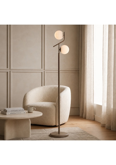 Velar Eskitme Beyaz Camlı Modern Tasarım Metal Lambader