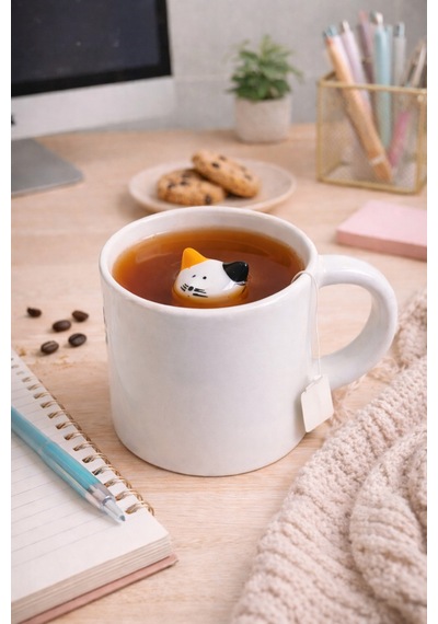 Sürpriz Kedi Figürlü Seramik Kahve Kupası Gizli Tasarım Mug Bardak Beyaz