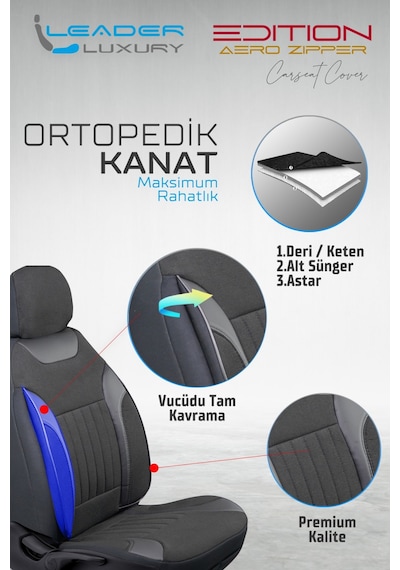 Daewoo Lanos Keten Oto Koltuk Kılıfı Ön Arka Set Dark Siyah Edition Scr
