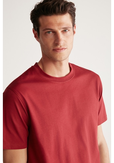 Grimelange Rudy  Erkek %100 Organik Pamuk Nefes Alan Iç Göstermeyen Bisiklet Yaka Basic Bordo T-shirt