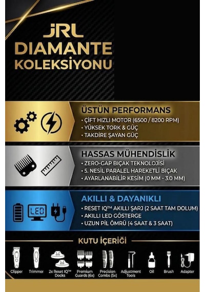 Jrl Diamante Collection Profesyonel Saç Kesim Ve Çizim 8200 Rpm Tıraş Makinesi Seti Siyah