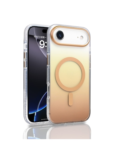 Apple Uyumlu iPhone 17 Air Kılıf M-safe Şarj Özellikli Transparan Renk Geçişli Zore Toros Kapak Gold