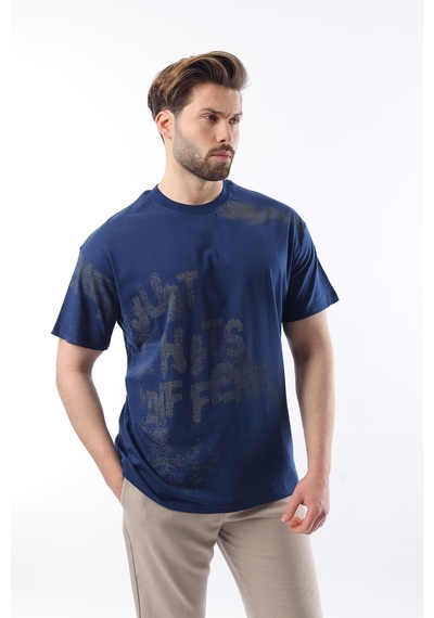 Madmext Lacivert Baskılı Erkek T-shirt E7115 Lacivert