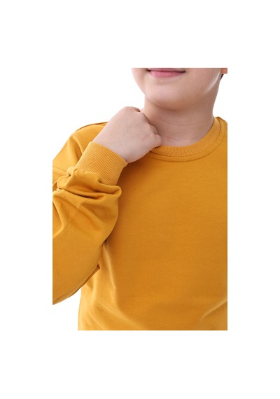 Basic Bisiklet Yaka Şardonlu Çocuk Sweatshirt 3-10 Yaş Krem Hardal