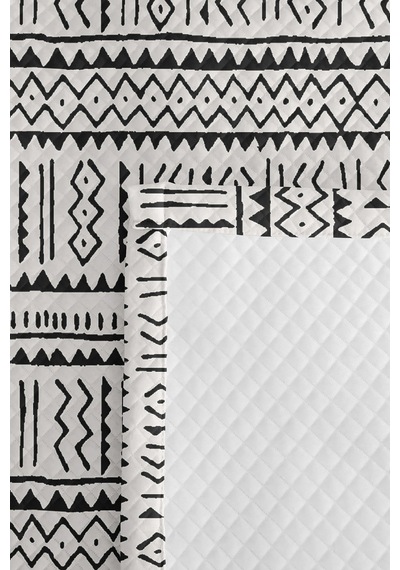 Siyah Geometrik Genç Odası Tek Kişilik Pike Takımı - Bohem Modern 160x220 Cm Kapitone Yatak Örtüsü Kışlık Meltem Kıyımı