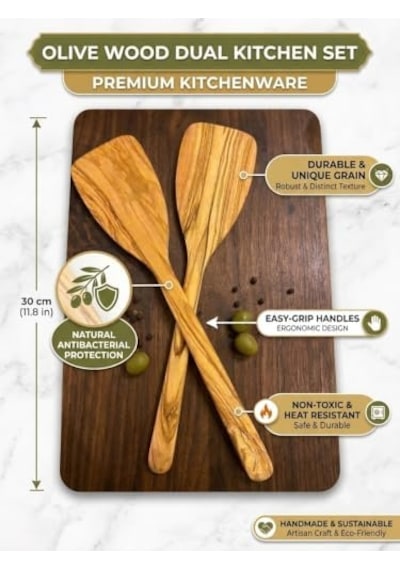 Zeytin Ağacı Spatula 2'li Set İnce Ve Hafif Omlet, Krep, Krep Ve Hafif Tavada Kızartmak İçin Mükemmel Yapışmaz Tavalar İçin Güvenli 0