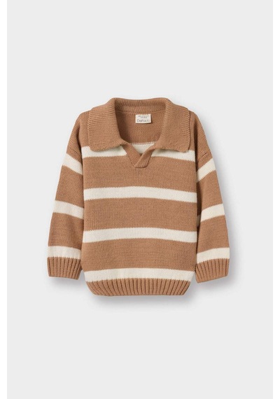 Defacto Erkek Bebek Polo Yaka Çizgili Kazak C8879a525auer105 Ekru