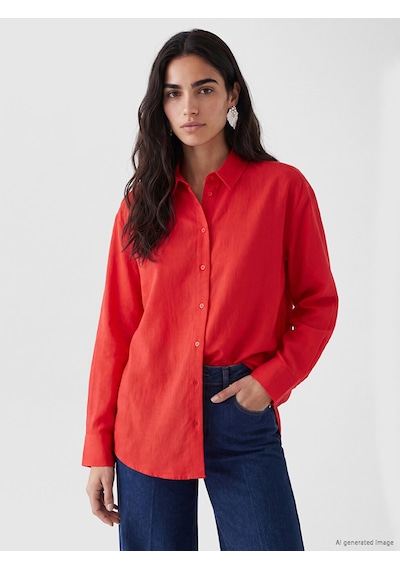 Lcw Vision Kırmızı Oversize %100 Pamuklu Kadın Gömlek