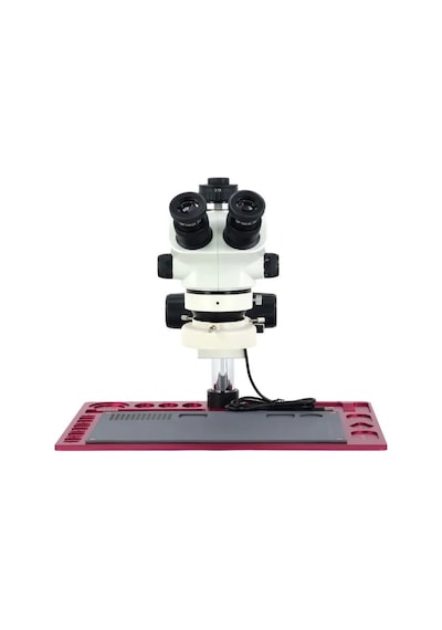 Mikroskop Zs 7050p Trinoküler Mikroskop Seti - 7x-50x Zoom, 0.5x Ctv Alüminyum Pedli Kırmızı Tabla Set