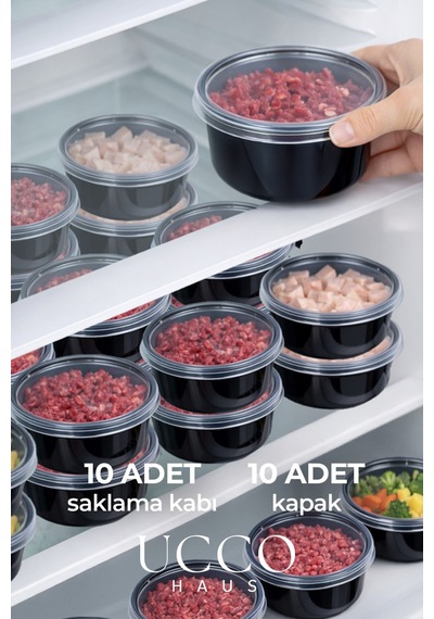 10'lu 350 Ml Kıyma Et Sos Kemik Suyu Sebze Saklama Kabı Sızdırmaz Mikrodalga Buzluk Düzenleyici Siyah