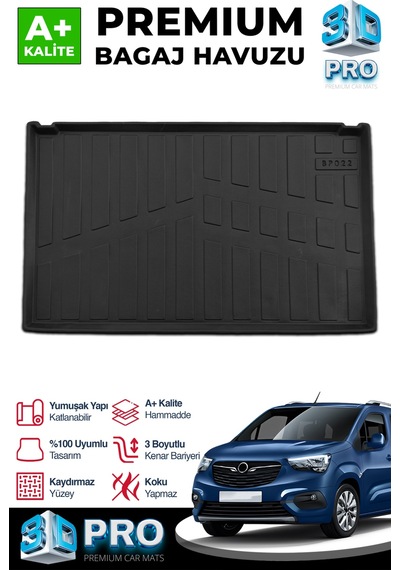 S-dizayn Opel Combo Seperatörlü 3d Pro Bagaj Havuzu 2019 Üzeri A+ Kalite
