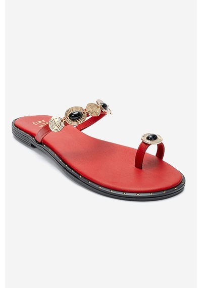 Luvishoes Martınez Kırmızı Tokalı Hakiki Deri Kadın Parmak Arası Terlik