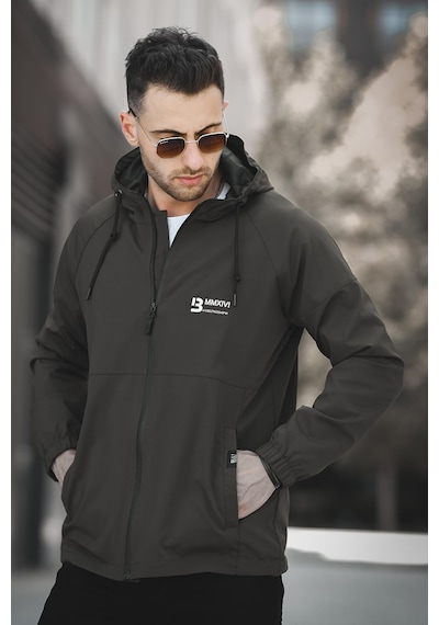Oksit Mmx Baskılı Suya Dayanaklı Slim Fit Erkek Kapüşonlu Mevsimlik Mont Yağmurluk 001