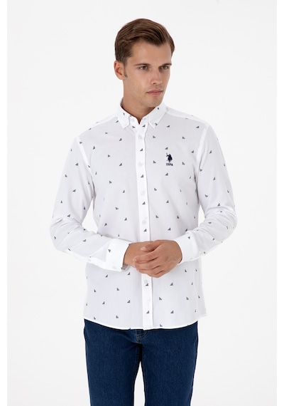 U.S. Polo Assn. Erkek Beyaz Uzun Kollu Desenli Gömlek 50316561-VR013