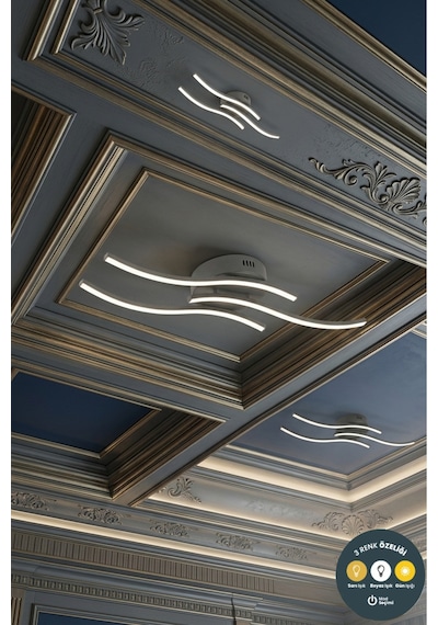 Çınar Model Siyah Modern Led Plafonyer Avize 3 Renk Salon, Oturma Odası, Hol Ve Antre İçin