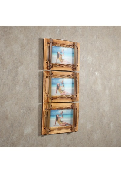El Yapımı Doğal Ahşap 3 Lü Bambu Bamboo Fotoğraf Çerçevesi Dekoratif Ev Ofis Hediyesi Duvar Süsü - 1