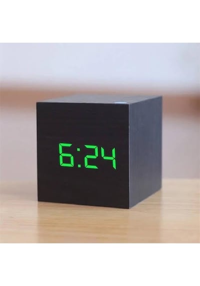 Dijital Led Çalar Saat Masaüstü Ahşap Görünümlü Alarmlı Termometreli Sese Duyarlı Dijital Gizli Küp Saat Diğer