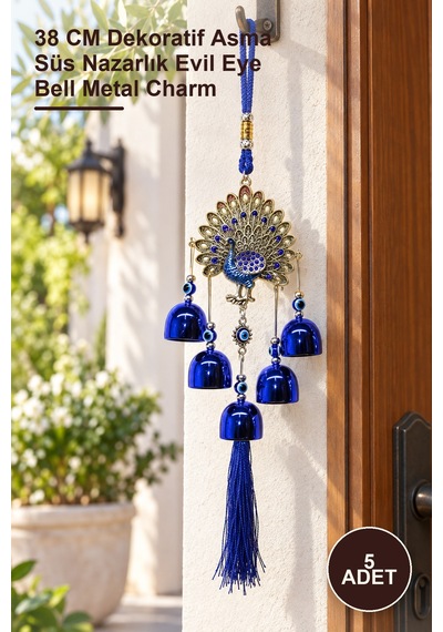 5 Adet Metal Nazar Boncuğu Çan 38 Cm Dekoratif Asma Süs Nazarlık Evil Eye Bell Metal Charm Diğer