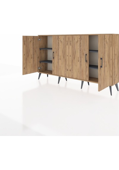 Arges Konsol 4 Raflı 4 Kapaklı 176x30x99 Çam-çam/antrasit Atlas Çam/antrasıt - Atlas Çam