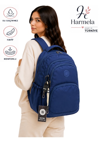 Hafif Suya Dayanıklı Kumaş Okul Sırt Çantası Unisex Okul Çantası 34600 Lacivert