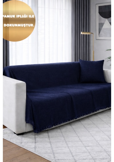 Sevhome Concept %100 Pamuk Kaymaz & Terletmez & Saçaklı & Yumuşak Koltuk Örtüsü-tek Ve Çift Kişilik Koltuklar İçin- 170 X 200 Cm Lacivert