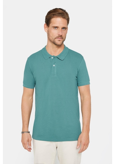 Tudors Erkek Slim Fit Dar Kesim %100 Pamuk Düz Pike Mavi Polo Yaka Tişört-30572 Haki