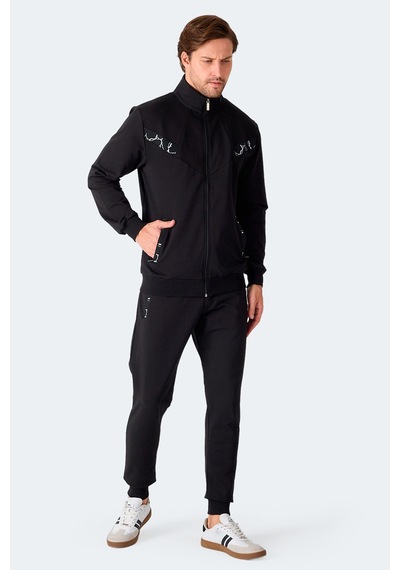 Slazenger Felon Erkek Fermuar Cepli Siyah Eşofman Takımı Siyah