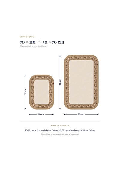 Banyo Paspası Takımı 70x110+50x70 Cm İç Trikot Ekru & Hasır Ekru - Hasır