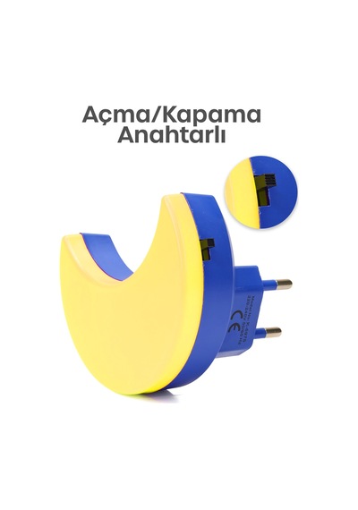 Yarım Ay Gece Lambası On/off Tuşlu Koridor Hol Işığı Uyuma Işığı Sarı K6975