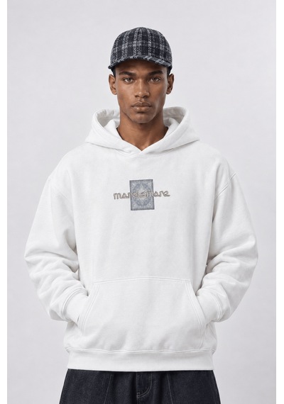 Respire Erkek Sky Patch Detaylı Oversize Hoodie Ekru
