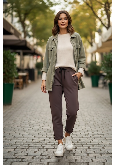 Sy & Black Kadın Çelik Örgü Beli Lastikli Ve Bağcıklı Geniş Beden Aralıklı Jogger Pantolon 25p-03 Füme Füme