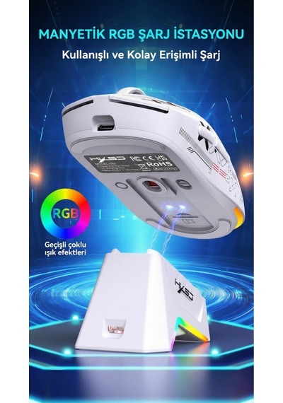 T90 Pro 3 Modlu Kablosuz Oyuncu Mouse-rgb Şarj İstasyonu 650 Mah Batarya Diğer