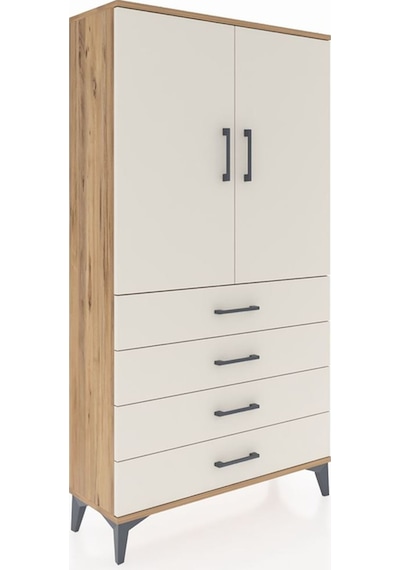 Arges Dolap Tek Raflı 4 Çekmeceli Tek Askılı 88x30x163 Çam-ay... Çam