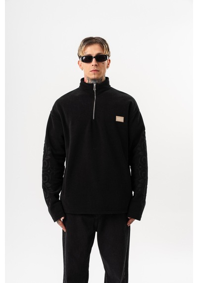 Respire Erkek Ffb Yarım Fermuarlı Oversize Polar Ceket Siyah