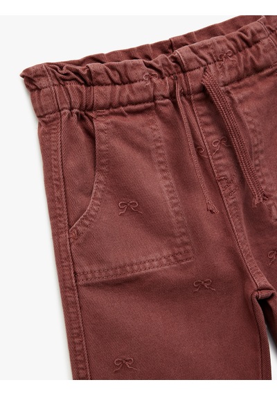 Koton Pamuklu Loose Fit Beli Bağcıklı Cepli Denim Pantolon Bordo 6wmg40014ad Bordo