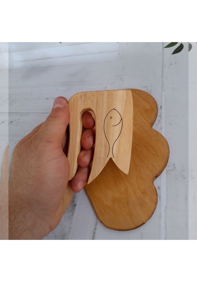Güvenli Ve Dayanıklı Ahşap Çocuk Bıçağı Ve Bulut Desenli Kesme Tahtası / 2'li Set Ahşap