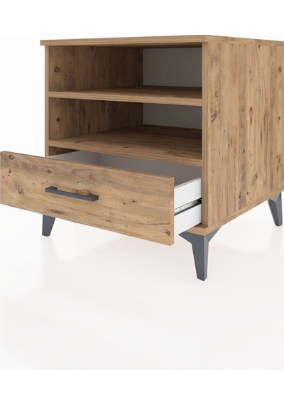 Kronos Komodin 2 Raflı Tek Çekmeceli 60x59x64 Çam-çam Atlas Çam