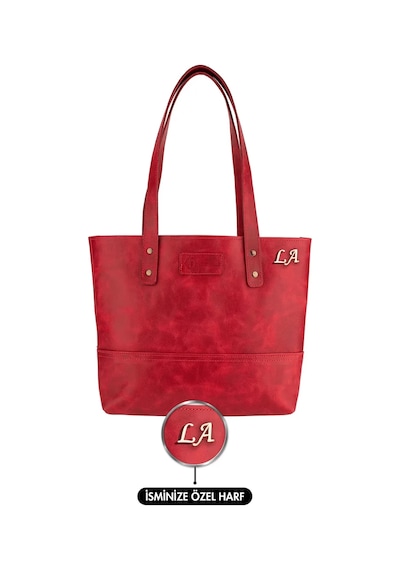 Twingold İsme Özel Tote Bag El Omuz Çantası - %100 Rainbow Deri - Ac03003 - Kırmızı Kırmızı