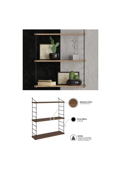 Decormet Armoni Raf Seti 3 Raflı 200 720 Ceviz Ceviz