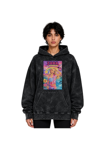 Sevbano Zarıa Larsson Şarkıcı Baskılı Unisex Oversize Yıkamalı Hoodie Swe Siyah