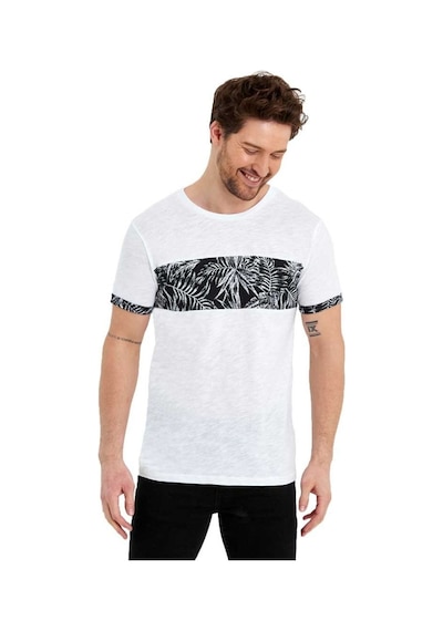 Bisiklet Yaka Kısa Kollu Desenli Penye Erkek Tshirt İndigo
