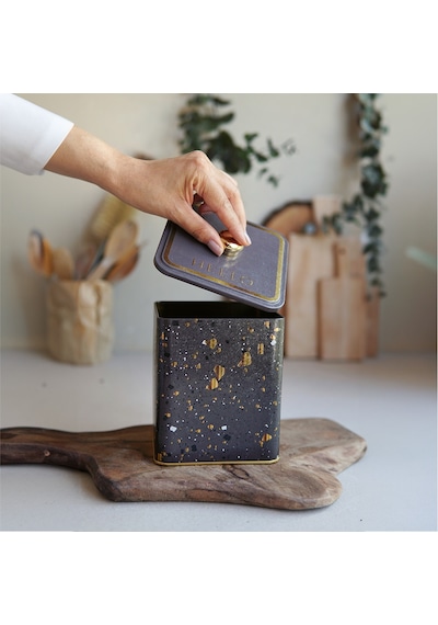 Terrazzo Brown Desenli Kare Metal Saklama Kabı 12 X 12 X 13.7 CM 1.8 L Çok Renkli