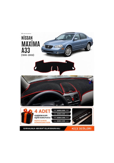 Nissan Maxima A33 1999-2003 Uyumlu Torpido Örtüsü, Torpido Kılıfı - Siyah-kırmızı - Nı006