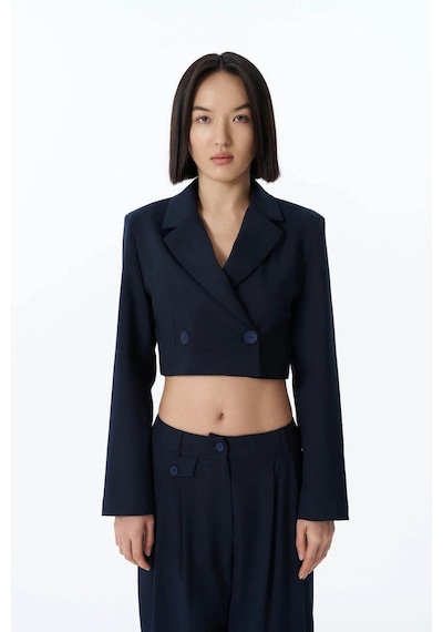 Quzu Vatka Detaylı Crop Lacivert Kadın Blazer Ceket 51287 Lacivert