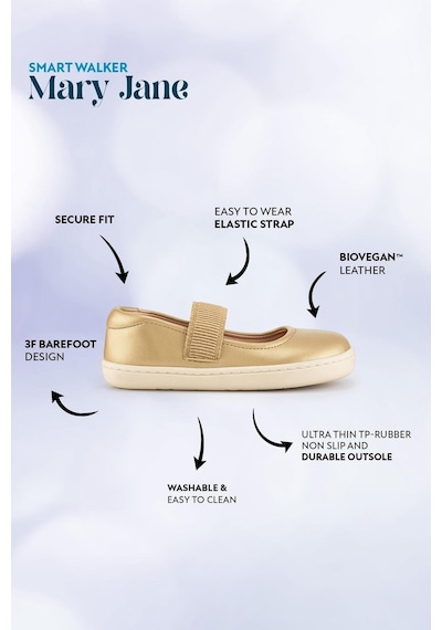 Smart Walker Mary Jane Altın Yıldız Barefoot Kız Babet Ayakkabı Altın
