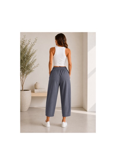Mixxtrend Kadın Tencel Mom Kalıp Havuç Pantolon Gri