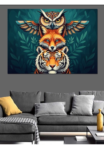Totem Kuşu Kızılderili Sanatı Dekoratif Kanvas - Mdf Ahşap Tablo