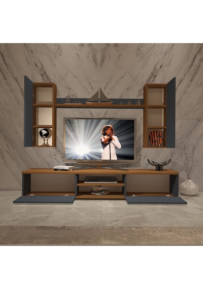 Decoraktiv Eko 5d Mdf Dvd Tv Ünitesi Tv Sehpası Ceviz - Antrasit