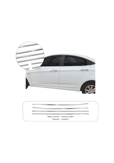 Hyundai Accent Blue Uyumlu 2011 Ve Üzeri Krom Cam Çıtası 6 Parça Paslanmaz Çelik
