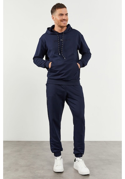 Tommy Life İndigo Kapüşonlu Kanguru Cep Lastik Paça Erkek Oversize Eşofman Takımı - 85117 İndigo